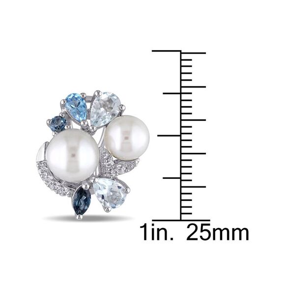 White Freshwater Cultured Pearl w Lab-Created White Sapphire, Blue Topaz 3.5 ctw